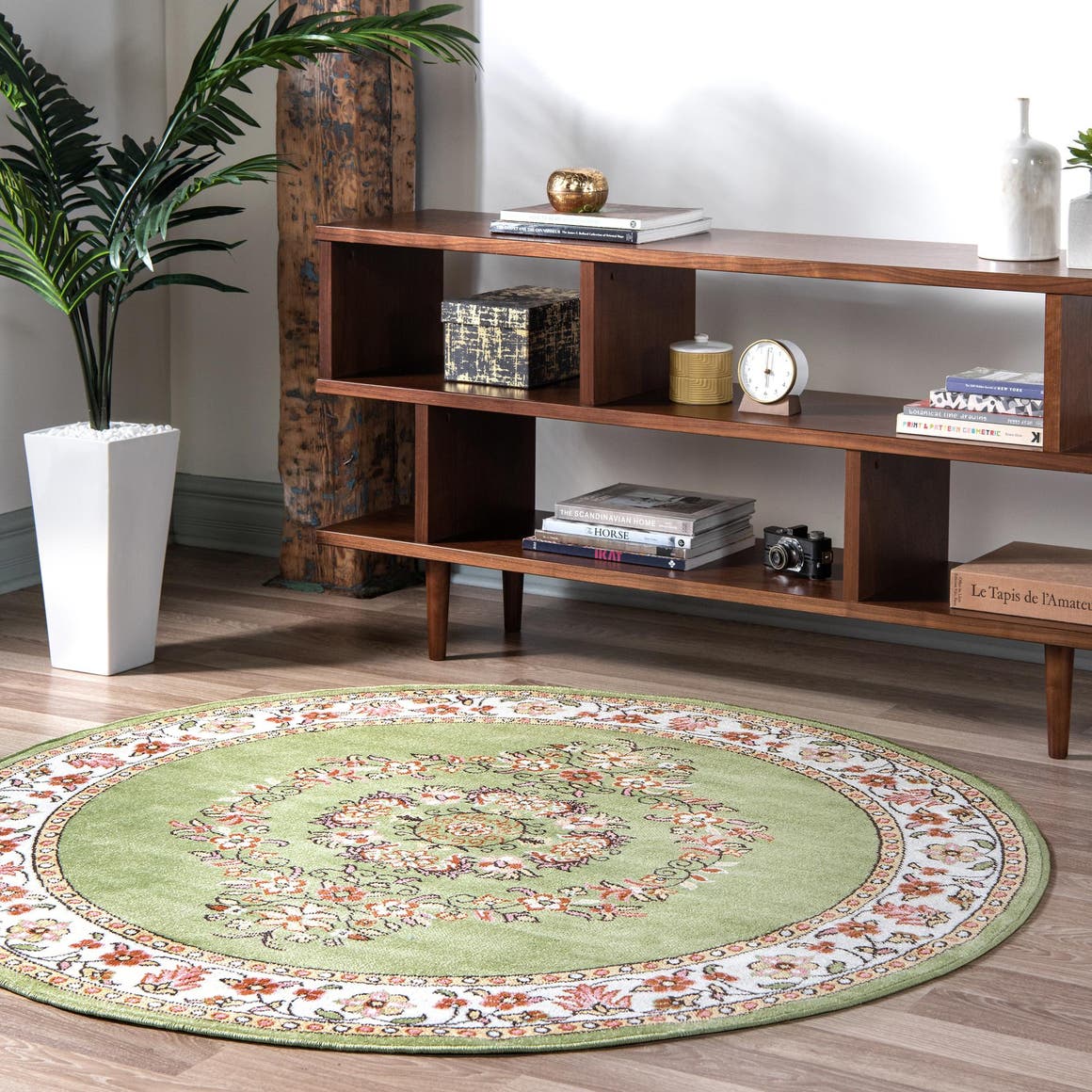 Green 7' 10 x 7' 10 Lucerne Round Area Rug 100% Polypropylene Traditional Classic Easy Clean Carpet for Kitchens, Living Rooms, Bedroom, Office for Sale at Rug Engine