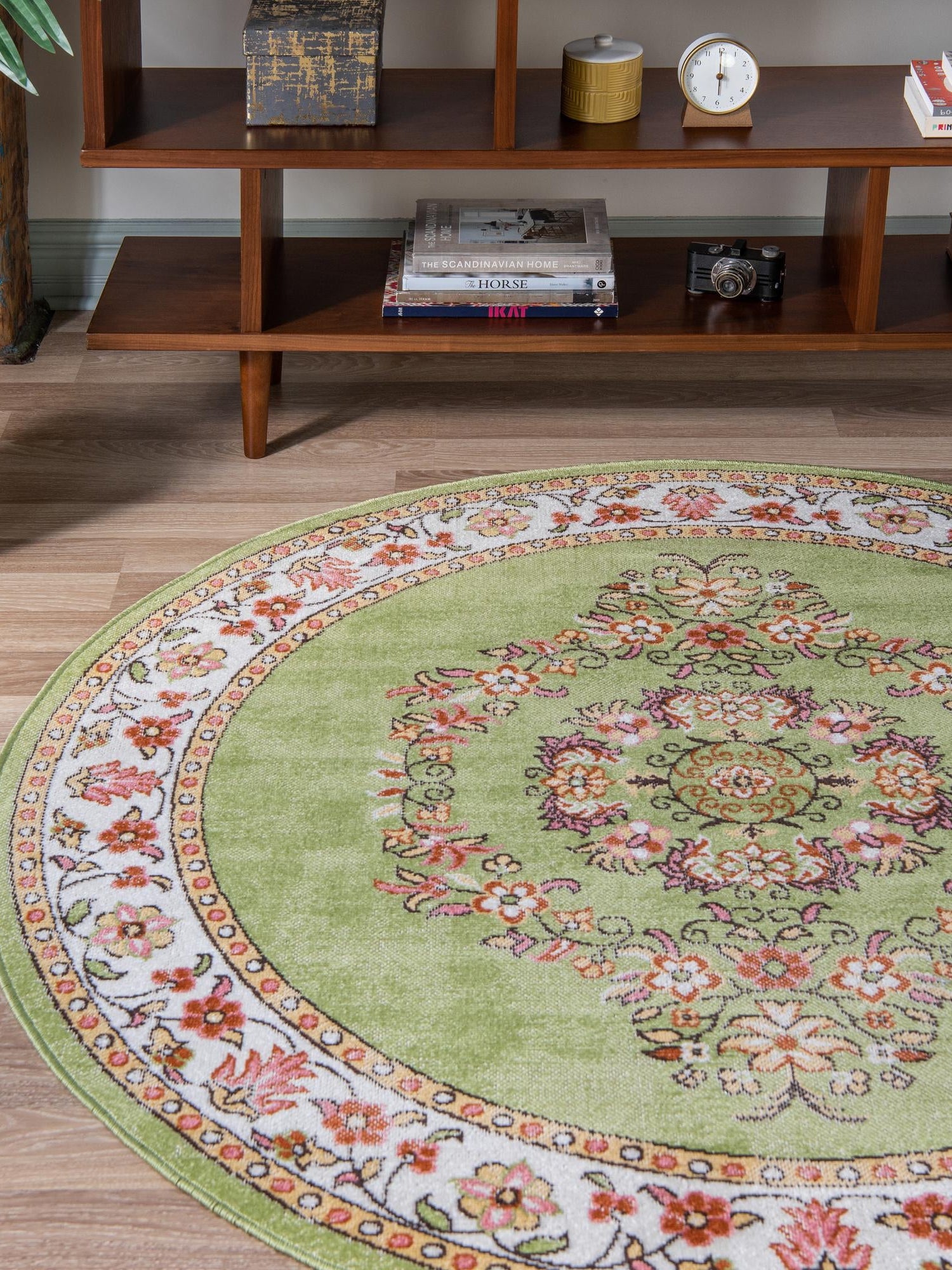 Green 6' 1 x 6' 1 Lucerne Round Area Rug 100% Polypropylene Traditional Classic Easy Clean Carpet for Kitchens, Living Rooms, Bedroom, Office for Sale at Rug Engine