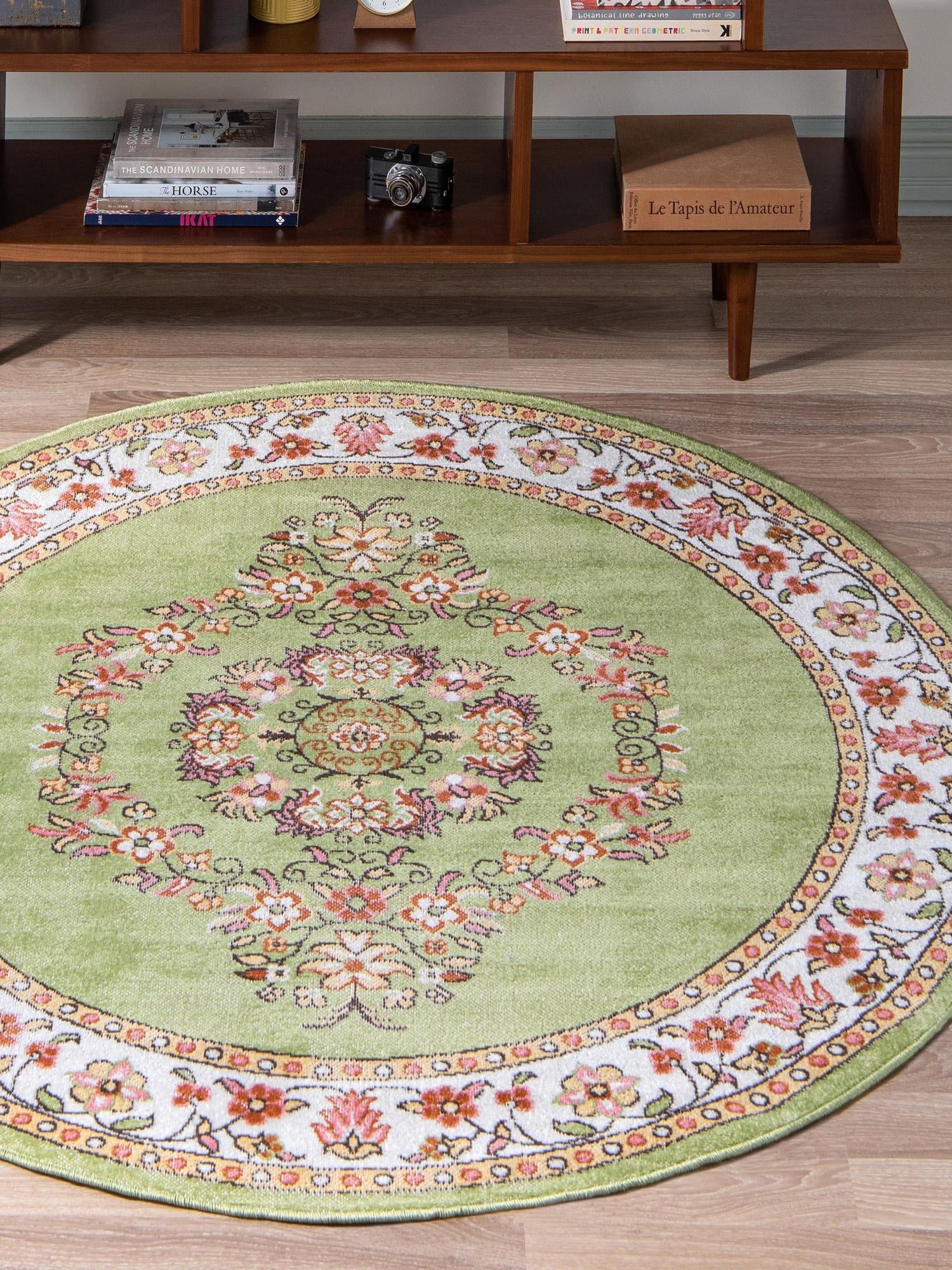 Green 5' 3 x 5' 3 Lucerne Round Area Rug 100% Polypropylene Traditional Classic Easy Clean Carpet for Kitchens, Living Rooms, Bedroom, Office for Sale at Rug Engine