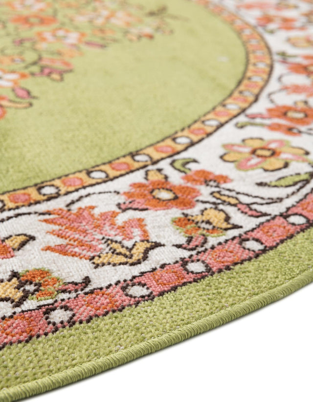 Green 7' 10 x 7' 10 Lucerne Round Area Rug 100% Polypropylene Traditional Classic Easy Clean Carpet for Kitchens, Living Rooms, Bedroom, Office for Sale at Rug Engine