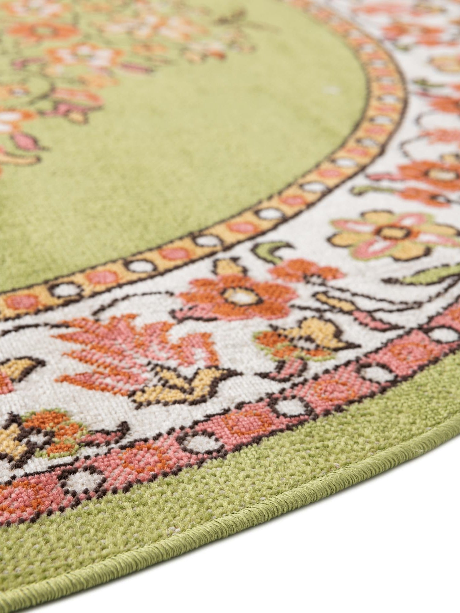 Green 5' 3 x 5' 3 Lucerne Round Area Rug 100% Polypropylene Traditional Classic Easy Clean Carpet for Kitchens, Living Rooms, Bedroom, Office for Sale at Rug Engine