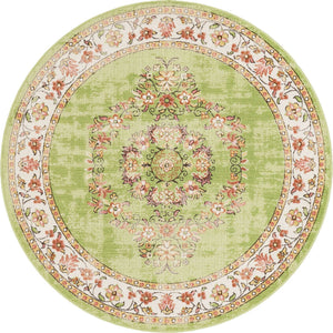 Green 5' 3 x 5' 3 Lucerne Round Area Rug 100% Polypropylene Traditional Classic Easy Clean Carpet for Kitchens, Living Rooms, Bedroom, Office for Sale at Rug Engine