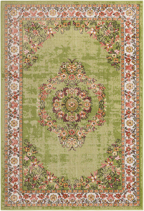 Green 4' 1 x 6' 1 Lucerne Rectangle Area Rug 100% Polypropylene Traditional Classic Easy Clean Carpet for Kitchens, Living Rooms, Bedroom, Office for Sale at Rug Engine
