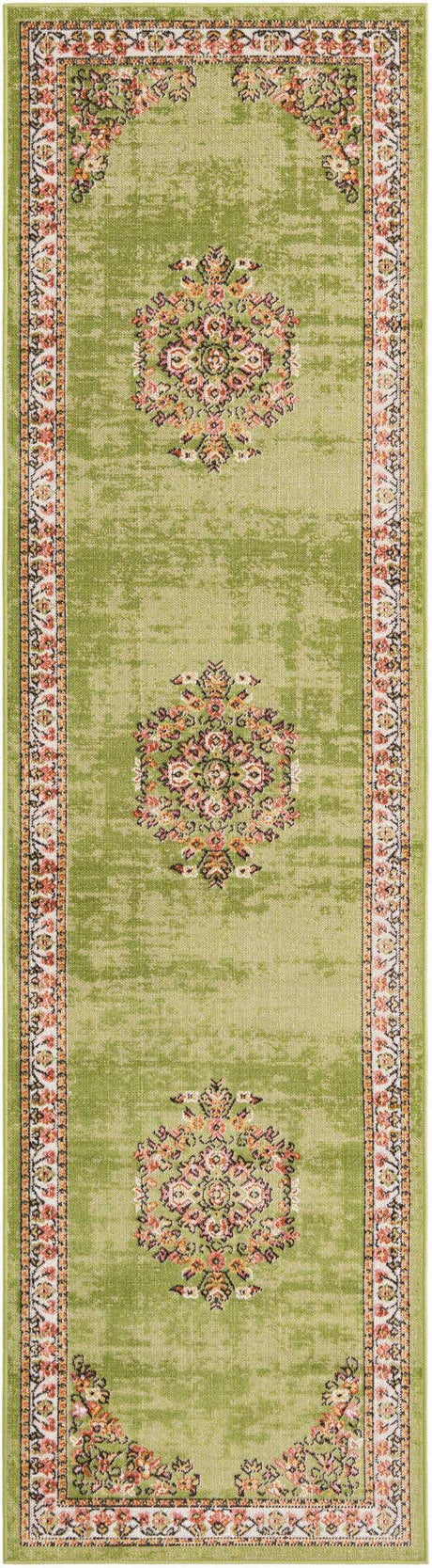 Green 2' 7 x 10' Lucerne Runner Area Rug 100% Polypropylene Traditional Classic Easy Clean Carpet for Kitchens, Living Rooms, Bedroom, Office for Sale at Rug Engine