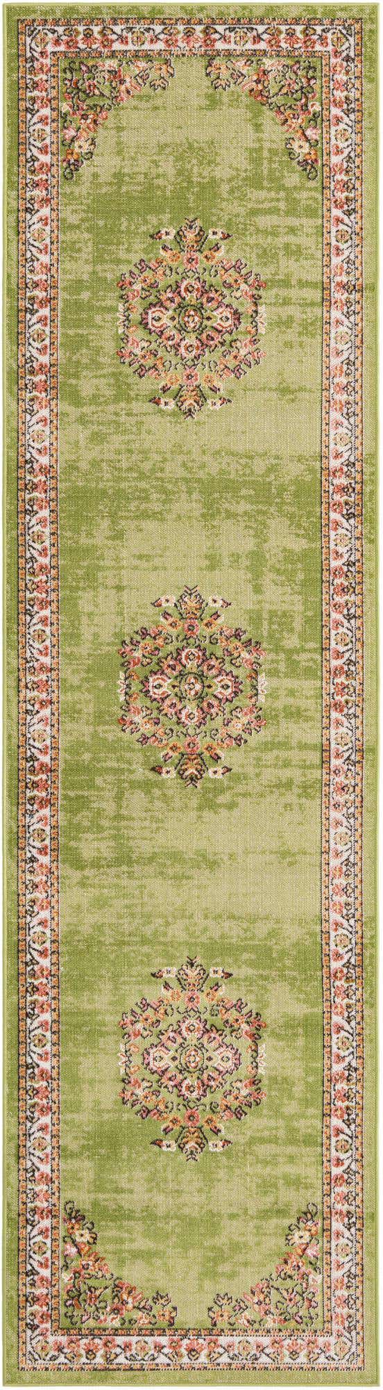 Green 2' 7 x 10' Lucerne Runner Area Rug 100% Polypropylene Traditional Classic Easy Clean Carpet for Kitchens, Living Rooms, Bedroom, Office for Sale at Rug Engine