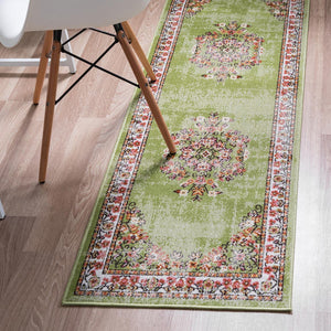 Green 2' x 5' 3 Lucerne Runner Area Rug 100% Polypropylene Traditional Classic Easy Clean Carpet for Kitchens, Living Rooms, Bedroom, Office for Sale at Rug Engine