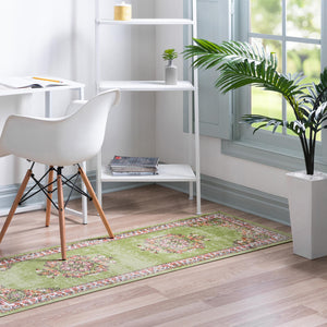 Green 2' x 7' 1 Lucerne Runner Area Rug 100% Polypropylene Traditional Classic Easy Clean Carpet for Kitchens, Living Rooms, Bedroom, Office for Sale at Rug Engine