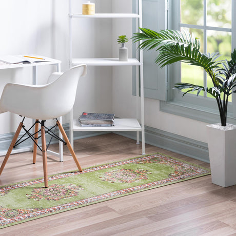 Green 2' x 8' Lucerne Runner Area Rug 100% Polypropylene Traditional Classic Easy Clean Carpet for Kitchens, Living Rooms, Bedroom, Office for Sale at Rug Engine