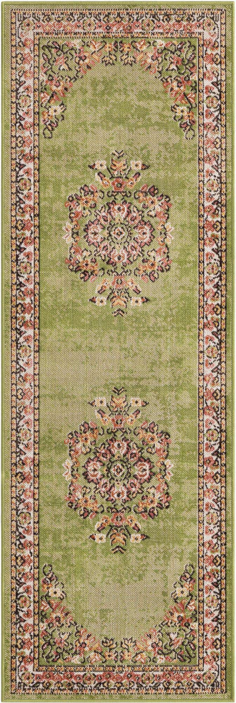 Green 2' x 6' 1 Lucerne Runner Area Rug 100% Polypropylene Traditional Classic Easy Clean Carpet for Kitchens, Living Rooms, Bedroom, Office for Sale at Rug Engine