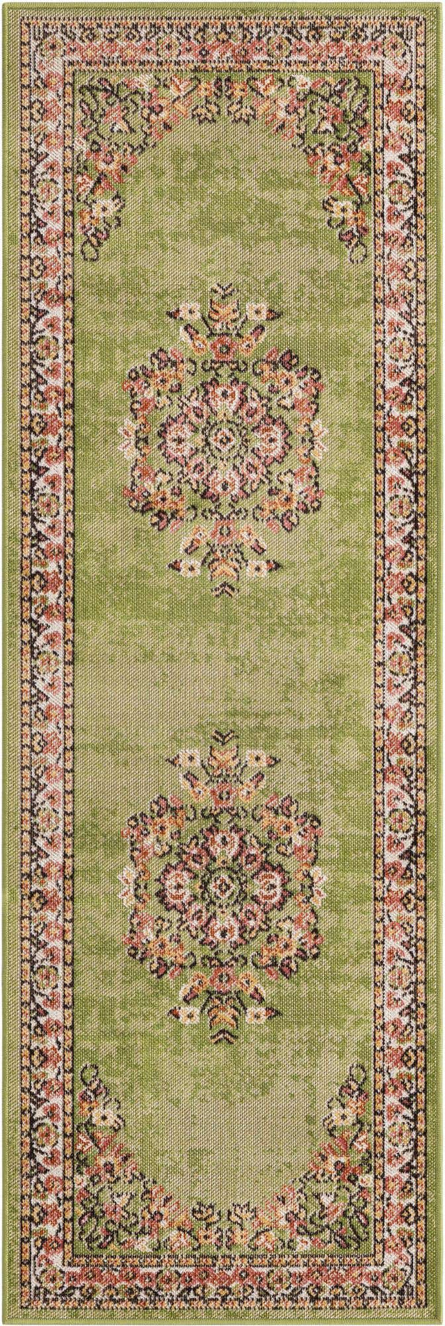 Green 2' x 6' 1 Lucerne Runner Area Rug 100% Polypropylene Traditional Classic Easy Clean Carpet for Kitchens, Living Rooms, Bedroom, Office for Sale at Rug Engine