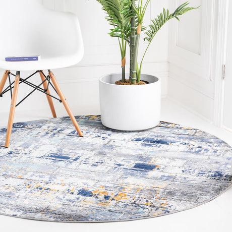 Dark Gray 5' 2 x 5' 2 Malibu Round Area Rug 70% Polypropylene & 30% Polyester Colorful Modern Carpet for Living, Dining, Office, Bedrooms for Sale at Rug Engine