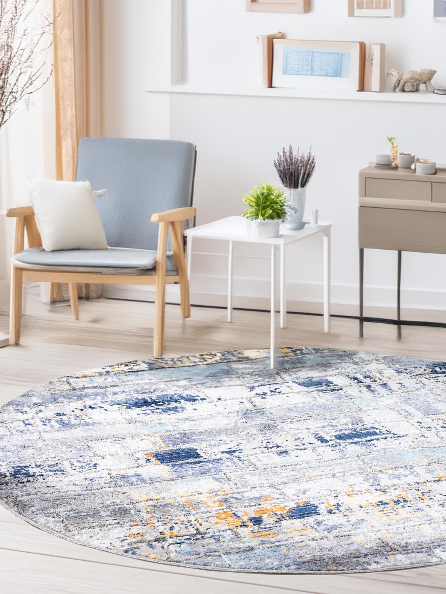 Dark Gray 5' 2 x 5' 2 Malibu Round Area Rug 70% Polypropylene & 30% Polyester Colorful Modern Carpet for Living, Dining, Office, Bedrooms for Sale at Rug Engine