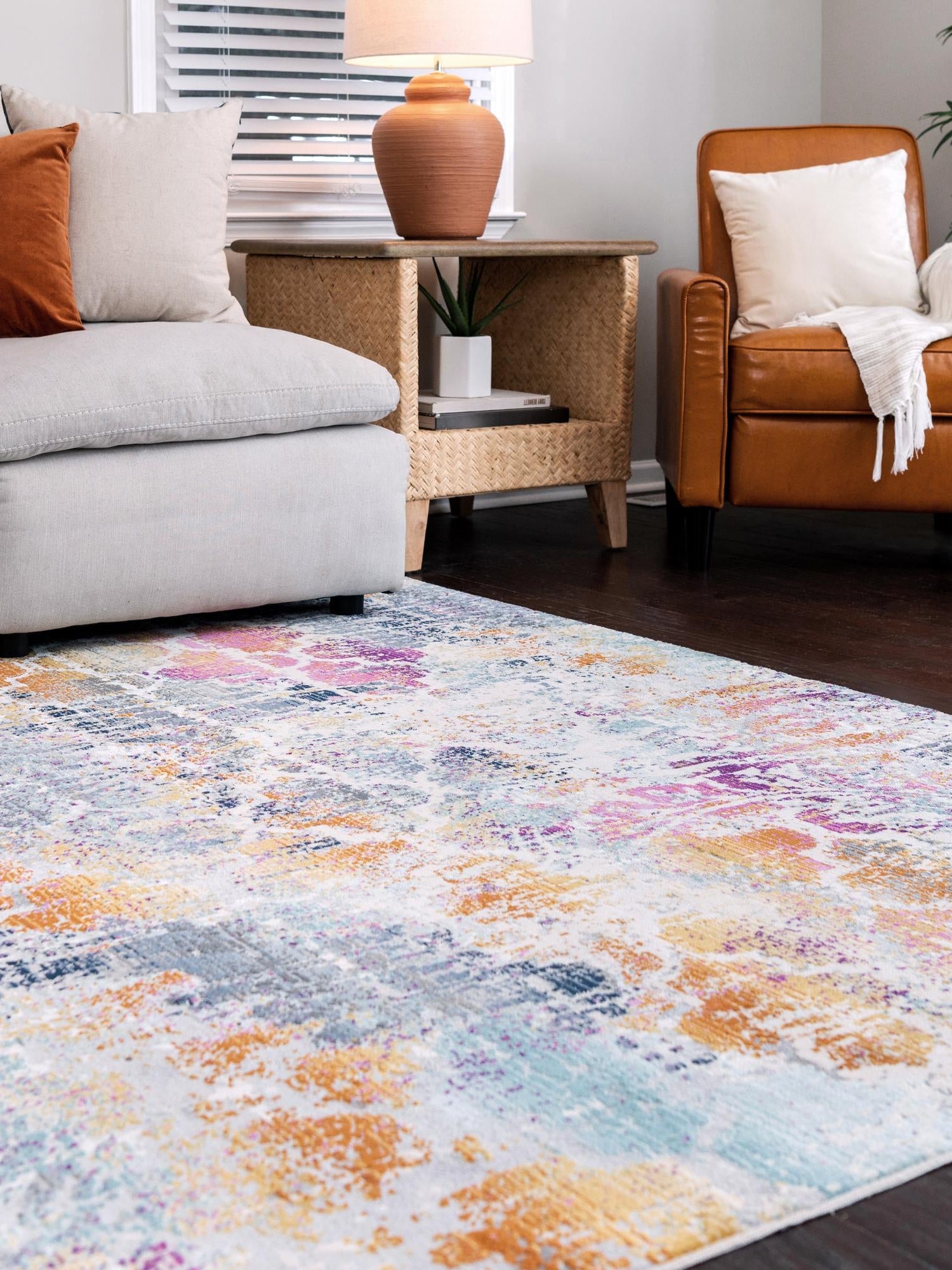 Multicolor 9' x 12' Malibu Rectangle Area Rug 70% Polypropylene & 30% Polyester Colorful Modern Carpet for Living, Dining, Office, Bedrooms for Sale at Rug Engine