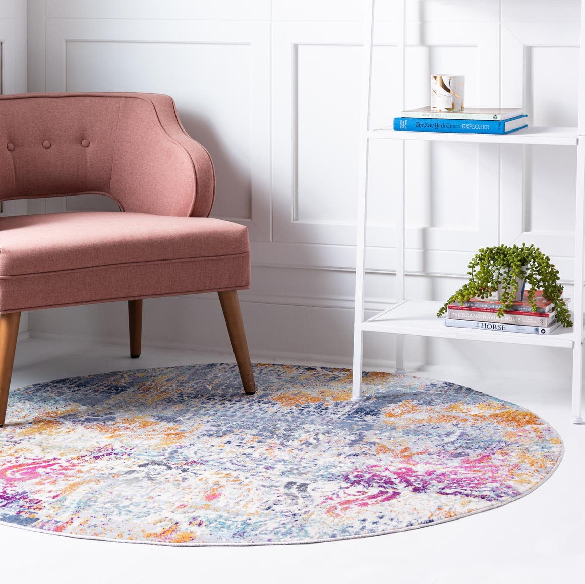 Multicolor 3' 7 x 3' 7 Malibu Round Area Rug 70% Polypropylene & 30% Polyester Colorful Modern Carpet for Living, Dining, Office, Bedrooms for Sale at Rug Engine