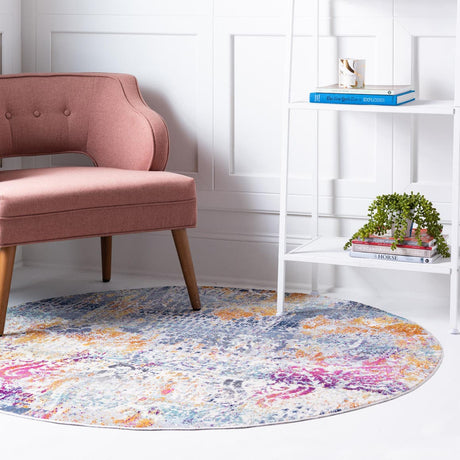 Multicolor 3' 7 x 3' 7 Malibu Round Area Rug 70% Polypropylene & 30% Polyester Colorful Modern Carpet for Living, Dining, Office, Bedrooms for Sale at Rug Engine