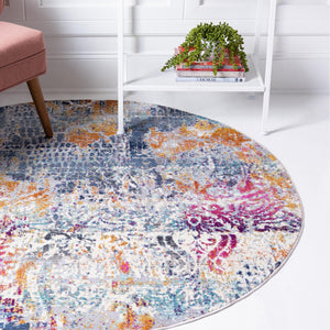 Multicolor 3' 7 x 3' 7 Malibu Round Area Rug 70% Polypropylene & 30% Polyester Colorful Modern Carpet for Living, Dining, Office, Bedrooms for Sale at Rug Engine