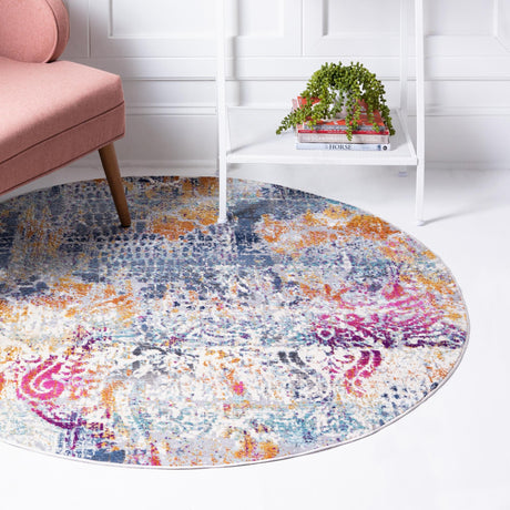 Multicolor 5' 2 x 5' 2 Malibu Round Area Rug 70% Polypropylene & 30% Polyester Colorful Modern Carpet for Living, Dining, Office, Bedrooms for Sale at Rug Engine