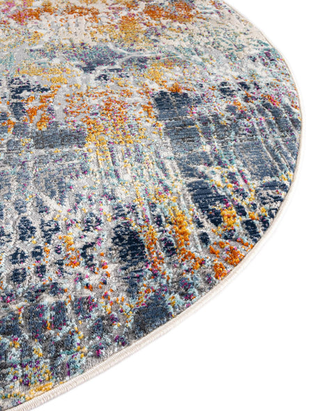 Multicolor 3' 7 x 3' 7 Malibu Round Area Rug 70% Polypropylene & 30% Polyester Colorful Modern Carpet for Living, Dining, Office, Bedrooms for Sale at Rug Engine
