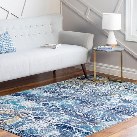 Blue 8' x 11' 6 Malibu Rectangle Area Rug 70% Polypropylene & 30% Polyester Colorful Modern Carpet for Living, Dining, Office, Bedrooms for Sale at Rug Engine