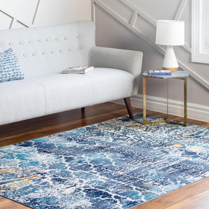 Blue 4' 1 x 5' 11 Malibu Rectangle Area Rug 70% Polypropylene & 30% Polyester Colorful Modern Carpet for Living, Dining, Office, Bedrooms for Sale at Rug Engine