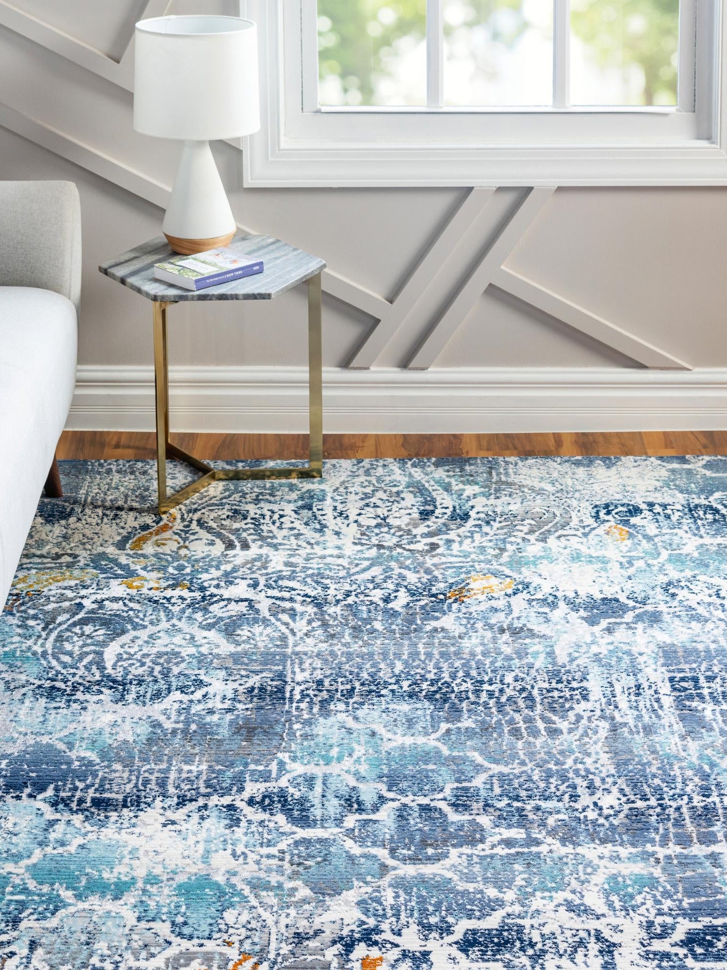 Blue 4' 1 x 5' 11 Malibu Rectangle Area Rug 70% Polypropylene & 30% Polyester Colorful Modern Carpet for Living, Dining, Office, Bedrooms for Sale at Rug Engine