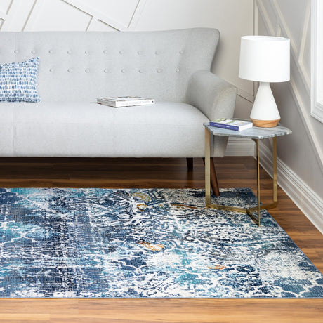 Blue 4' 1 x 5' 11 Malibu Rectangle Area Rug 70% Polypropylene & 30% Polyester Colorful Modern Carpet for Living, Dining, Office, Bedrooms for Sale at Rug Engine