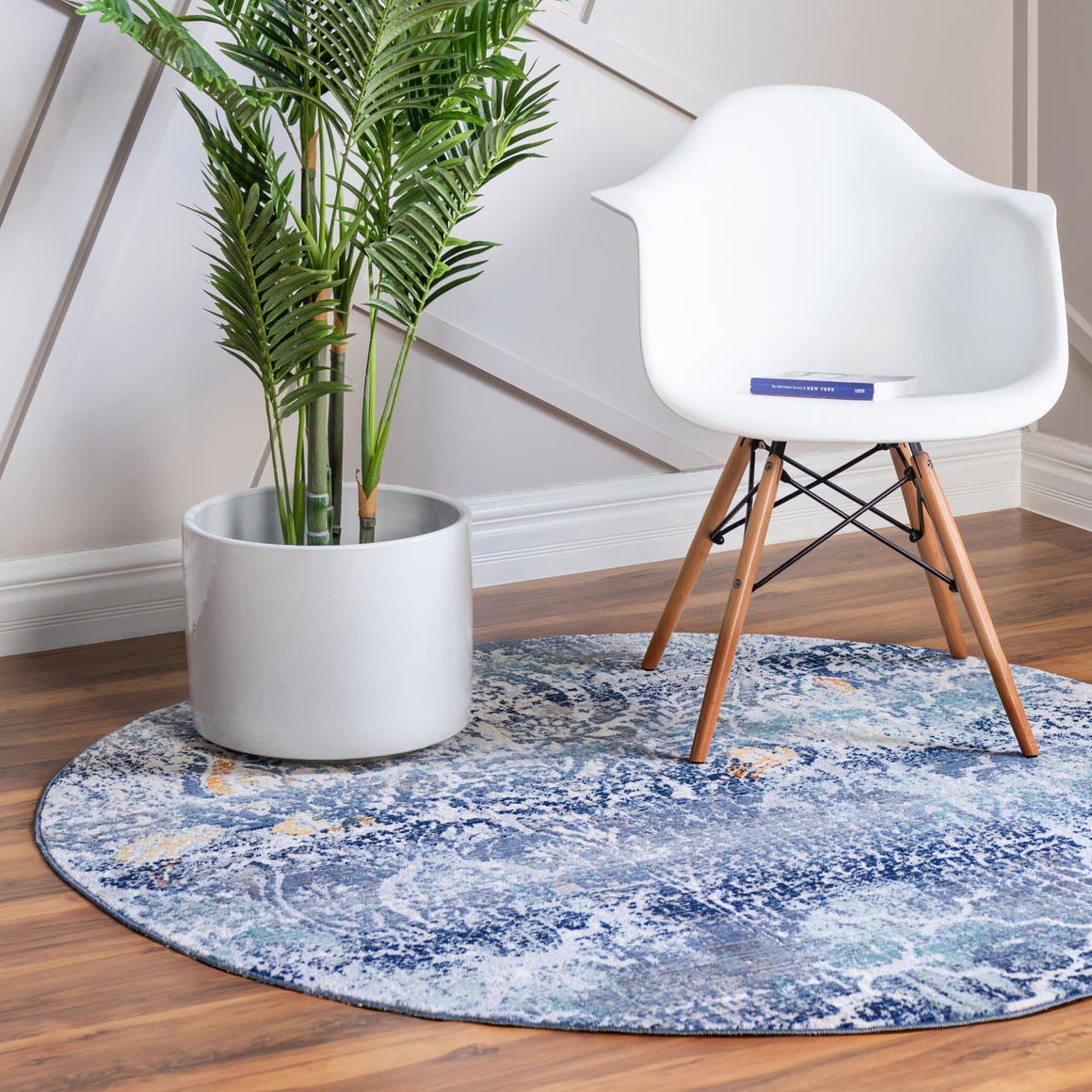 Blue 3' 7 x 3' 7 Malibu Round Area Rug 70% Polypropylene & 30% Polyester Colorful Modern Carpet for Living, Dining, Office, Bedrooms for Sale at Rug Engine