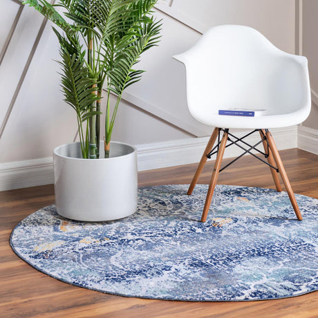 Blue 3' 7 x 3' 7 Malibu Round Area Rug 70% Polypropylene & 30% Polyester Colorful Modern Carpet for Living, Dining, Office, Bedrooms for Sale at Rug Engine
