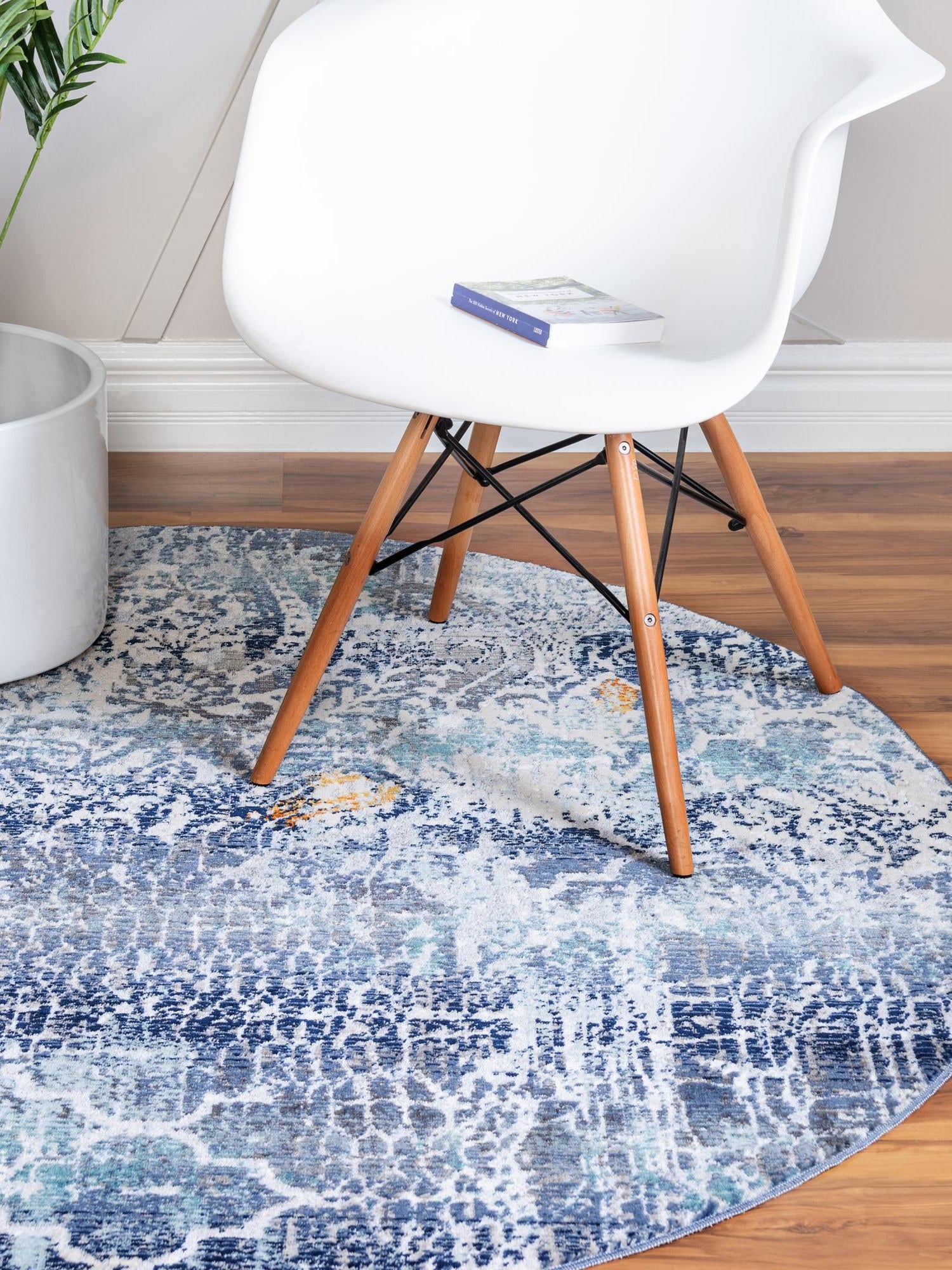 Blue 5' 2 x 5' 2 Malibu Round Area Rug 70% Polypropylene & 30% Polyester Colorful Modern Carpet for Living, Dining, Office, Bedrooms for Sale at Rug Engine