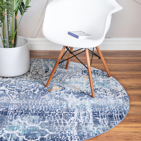 Blue 5' 2 x 5' 2 Malibu Round Area Rug 70% Polypropylene & 30% Polyester Colorful Modern Carpet for Living, Dining, Office, Bedrooms for Sale at Rug Engine