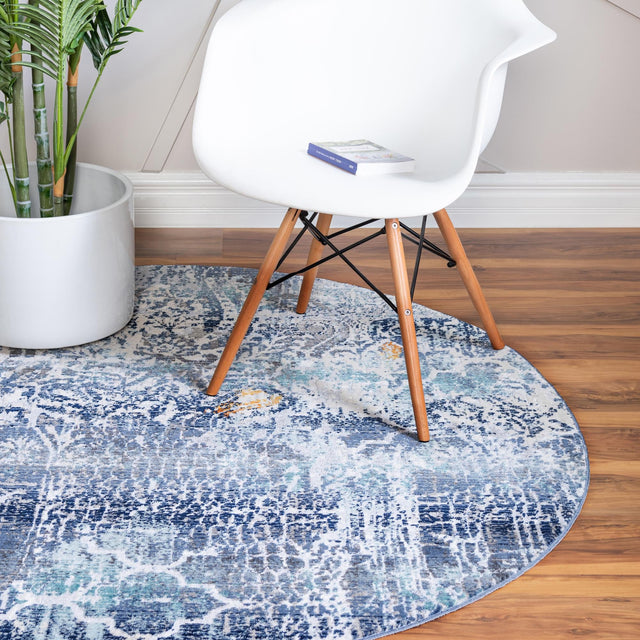 Blue 5' 2 x 5' 2 Malibu Round Area Rug 70% Polypropylene & 30% Polyester Colorful Modern Carpet for Living, Dining, Office, Bedrooms for Sale at Rug Engine