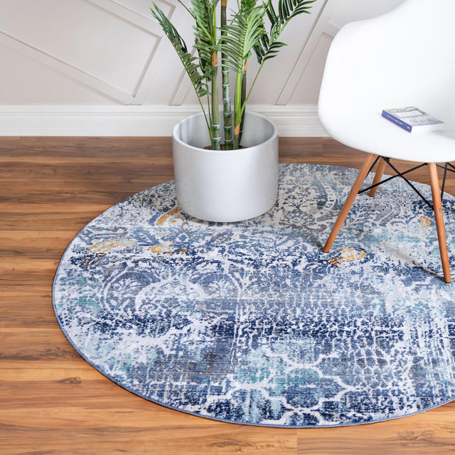 Blue 3' 7 x 3' 7 Malibu Round Area Rug 70% Polypropylene & 30% Polyester Colorful Modern Carpet for Living, Dining, Office, Bedrooms for Sale at Rug Engine