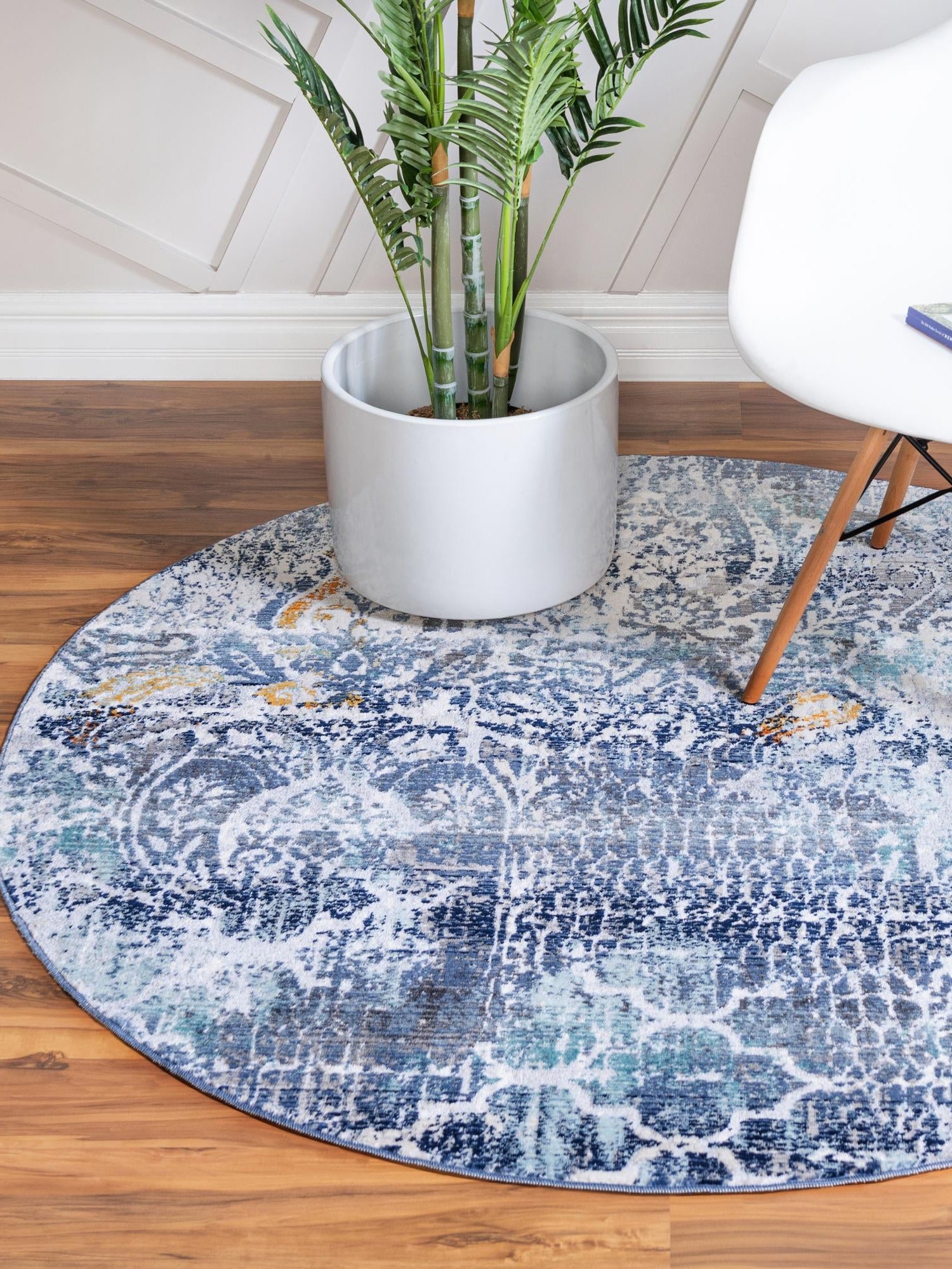 Blue 5' 2 x 5' 2 Malibu Round Area Rug 70% Polypropylene & 30% Polyester Colorful Modern Carpet for Living, Dining, Office, Bedrooms for Sale at Rug Engine