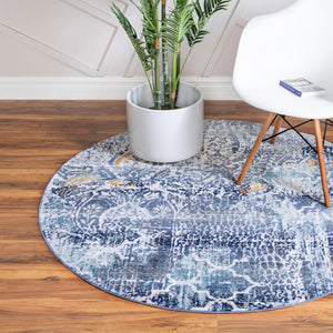 Blue 5' 2 x 5' 2 Malibu Round Area Rug 70% Polypropylene & 30% Polyester Colorful Modern Carpet for Living, Dining, Office, Bedrooms for Sale at Rug Engine