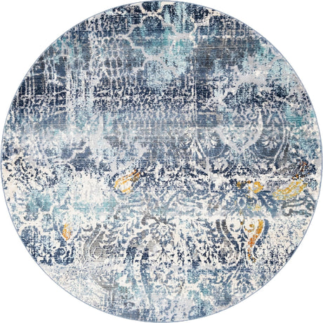 Blue 5' 2 x 5' 2 Malibu Round Area Rug 70% Polypropylene & 30% Polyester Colorful Modern Carpet for Living, Dining, Office, Bedrooms for Sale at Rug Engine