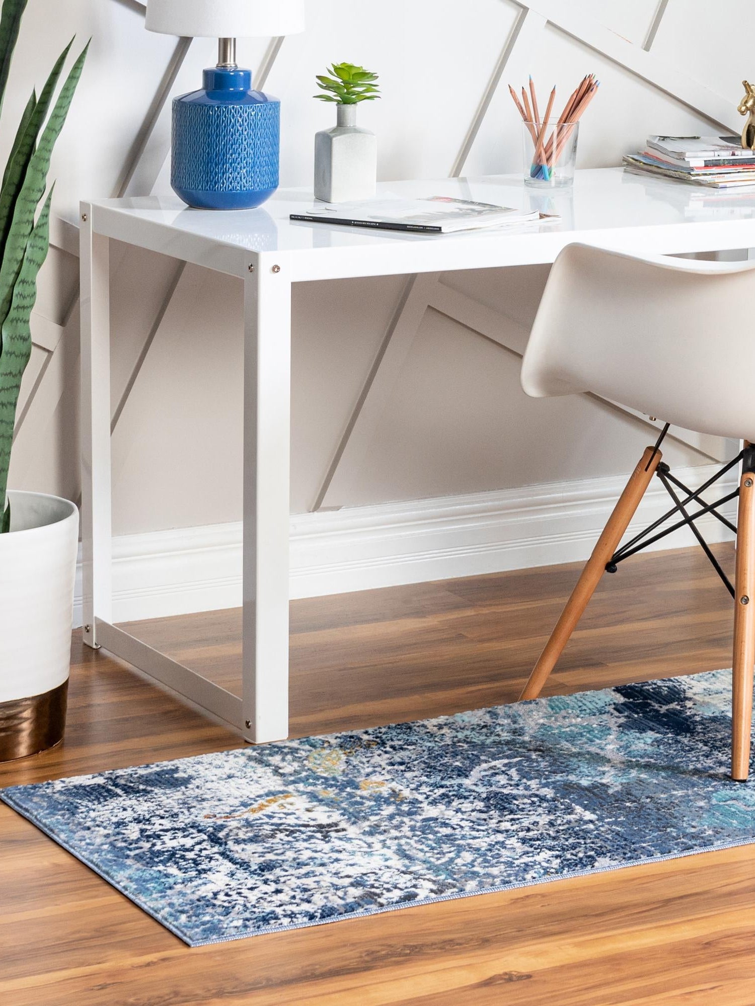 Blue 2' 7 x 9' 10 Malibu Runner Area Rug 70% Polypropylene & 30% Polyester Colorful Modern Carpet for Living, Dining, Office, Bedrooms for Sale at Rug Engine