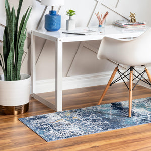 Blue 2' 7 x 9' 10 Malibu Runner Area Rug 70% Polypropylene & 30% Polyester Colorful Modern Carpet for Living, Dining, Office, Bedrooms for Sale at Rug Engine
