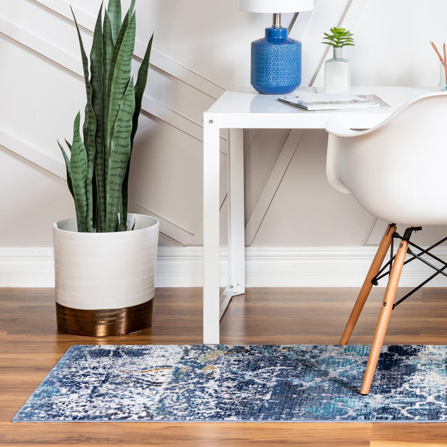 Blue 2' x 5' 11 Malibu Runner Area Rug 70% Polypropylene & 30% Polyester Colorful Modern Carpet for Living, Dining, Office, Bedrooms for Sale at Rug Engine