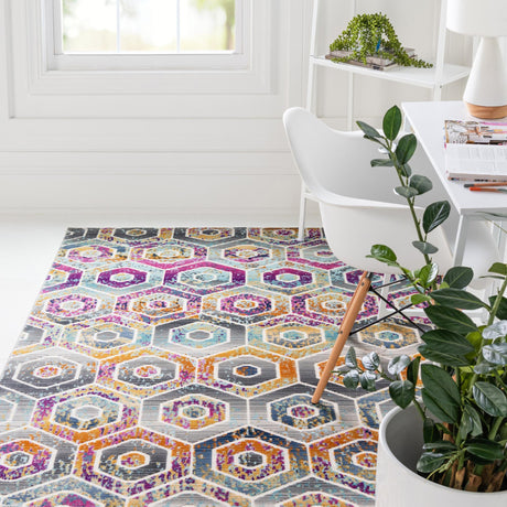 Multicolor 8' x 9' 10 Malibu Rectangle Area Rug 70% Polypropylene & 30% Polyester Colorful Modern Carpet for Living, Dining, Office, Bedrooms for Sale at Rug Engine