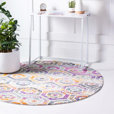 Multicolor 3' 7 x 3' 7 Malibu Round Area Rug 70% Polypropylene & 30% Polyester Colorful Modern Carpet for Living, Dining, Office, Bedrooms for Sale at Rug Engine