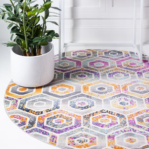 Multicolor 3' 7 x 3' 7 Malibu Round Area Rug 70% Polypropylene & 30% Polyester Colorful Modern Carpet for Living, Dining, Office, Bedrooms for Sale at Rug Engine
