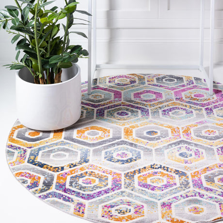 Multicolor 3' 7 x 3' 7 Malibu Round Area Rug 70% Polypropylene & 30% Polyester Colorful Modern Carpet for Living, Dining, Office, Bedrooms for Sale at Rug Engine
