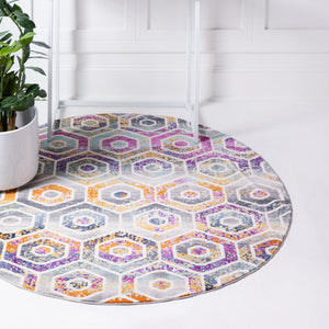Multicolor 5' 2 x 5' 2 Malibu Round Area Rug 70% Polypropylene & 30% Polyester Colorful Modern Carpet for Living, Dining, Office, Bedrooms for Sale at Rug Engine