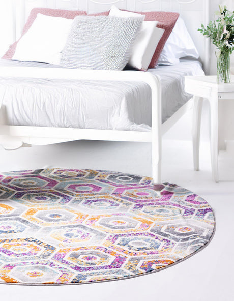 Multicolor 3' 7 x 3' 7 Malibu Round Area Rug 70% Polypropylene & 30% Polyester Colorful Modern Carpet for Living, Dining, Office, Bedrooms for Sale at Rug Engine