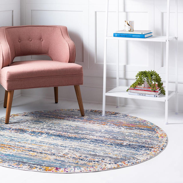 Multicolor 3' 7 x 3' 7 Malibu Round Area Rug 70% Polypropylene & 30% Polyester Colorful Modern Carpet for Living, Dining, Office, Bedrooms for Sale at Rug Engine