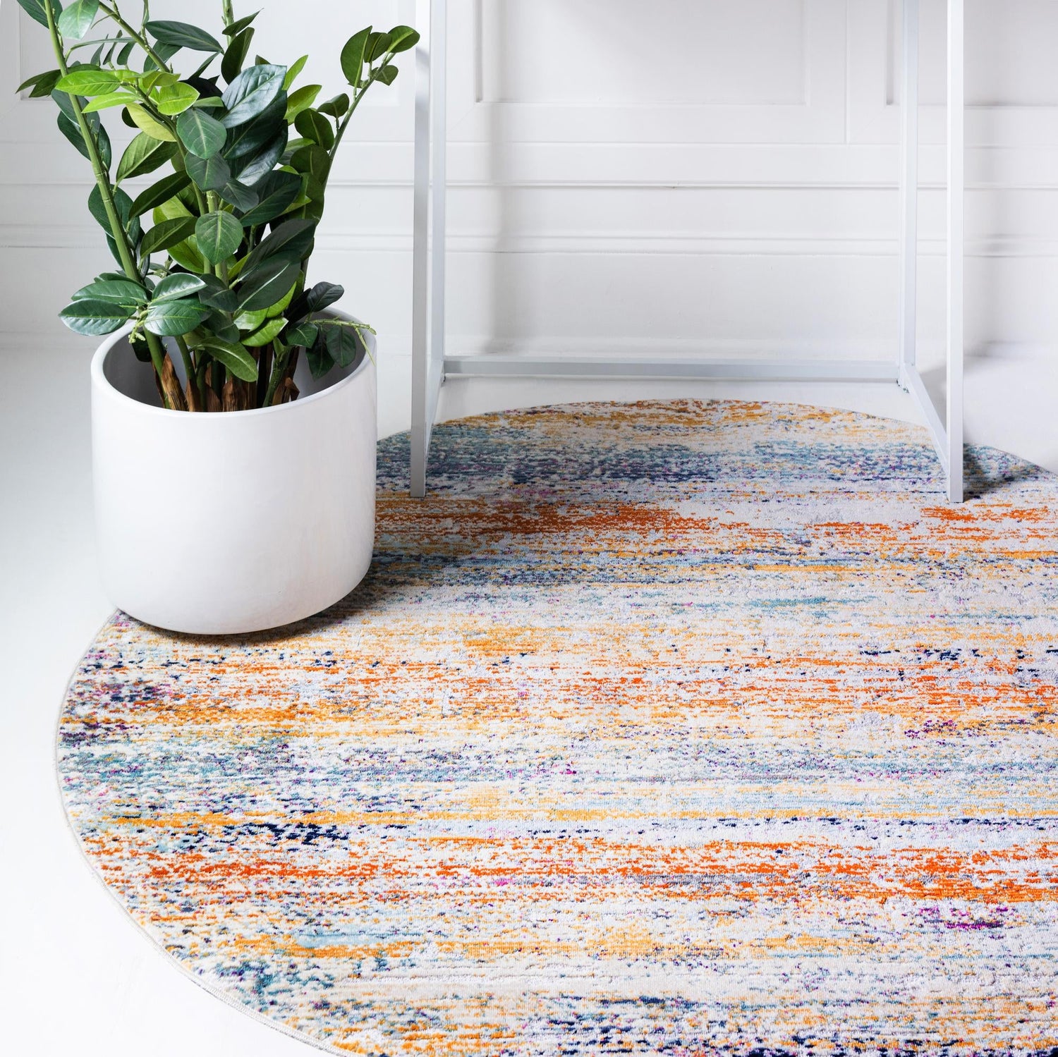 Multicolor 3' 7 x 3' 7 Malibu Round Area Rug 70% Polypropylene & 30% Polyester Colorful Modern Carpet for Living, Dining, Office, Bedrooms for Sale at Rug Engine