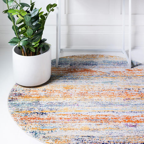 Multicolor 3' 7 x 3' 7 Malibu Round Area Rug 70% Polypropylene & 30% Polyester Colorful Modern Carpet for Living, Dining, Office, Bedrooms for Sale at Rug Engine