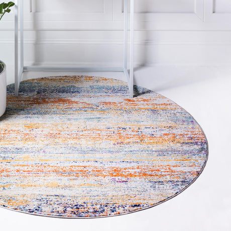 Multicolor 3' 7 x 3' 7 Malibu Round Area Rug 70% Polypropylene & 30% Polyester Colorful Modern Carpet for Living, Dining, Office, Bedrooms for Sale at Rug Engine