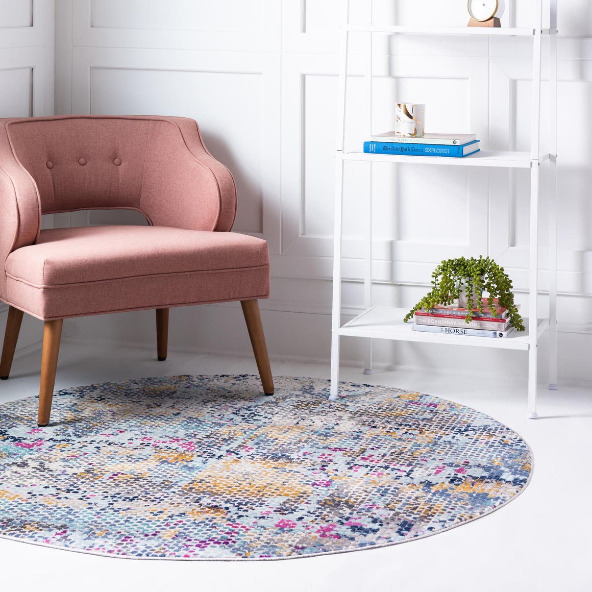 Multicolor 3' 7 x 3' 7 Malibu Round Area Rug 70% Polypropylene & 30% Polyester Colorful Modern Carpet for Living, Dining, Office, Bedrooms for Sale at Rug Engine