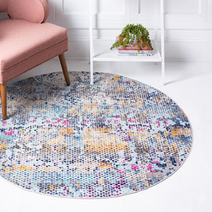 Multicolor 3' 7 x 3' 7 Malibu Round Area Rug 70% Polypropylene & 30% Polyester Colorful Modern Carpet for Living, Dining, Office, Bedrooms for Sale at Rug Engine
